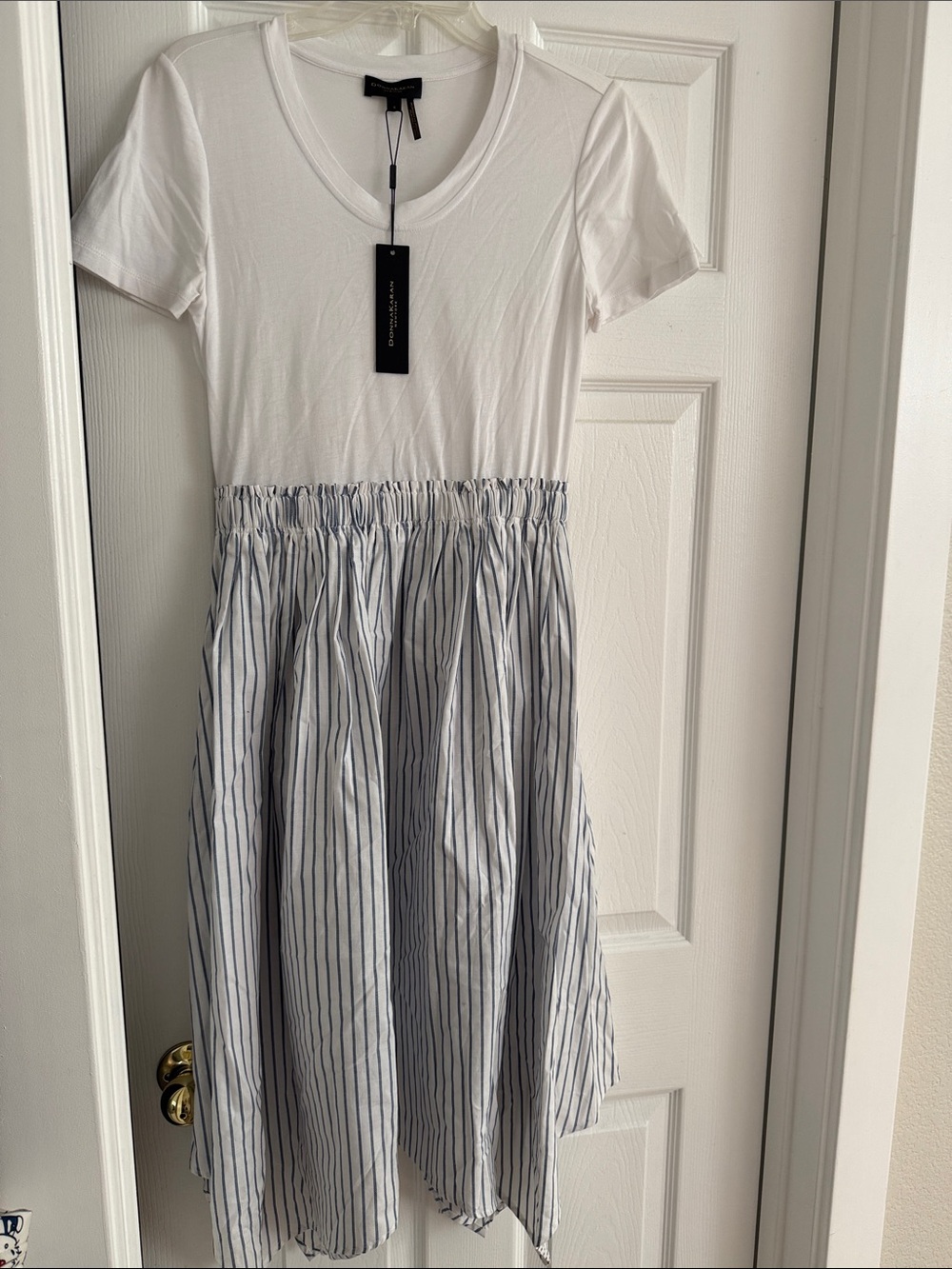 NWT Donna Karan New York White & Navy Stripe Casual Dress